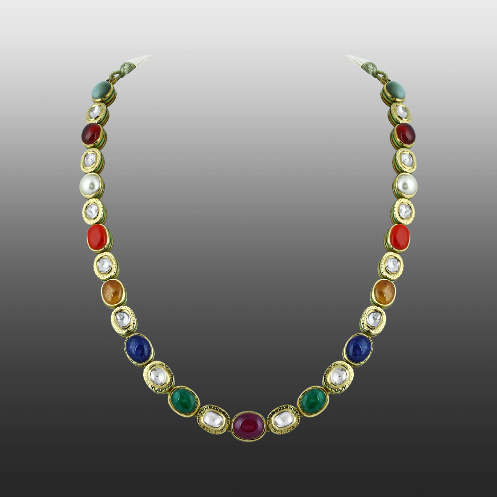 Navaratna Necklace with Polki and Nine Celestial Gemstones